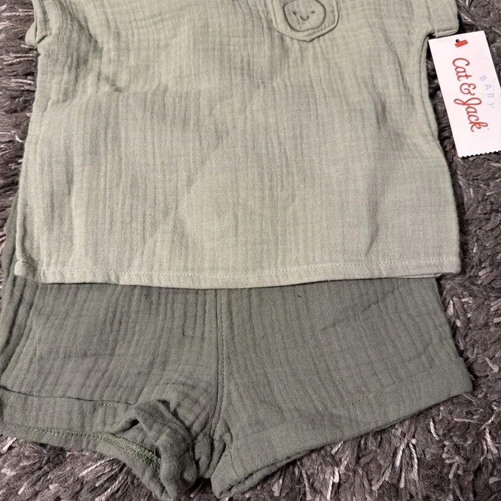 Cat & Jack Unisex 2pc Muslin Cotton Short Sleeve Top & Shorts Set Blue 6-9M Smil
